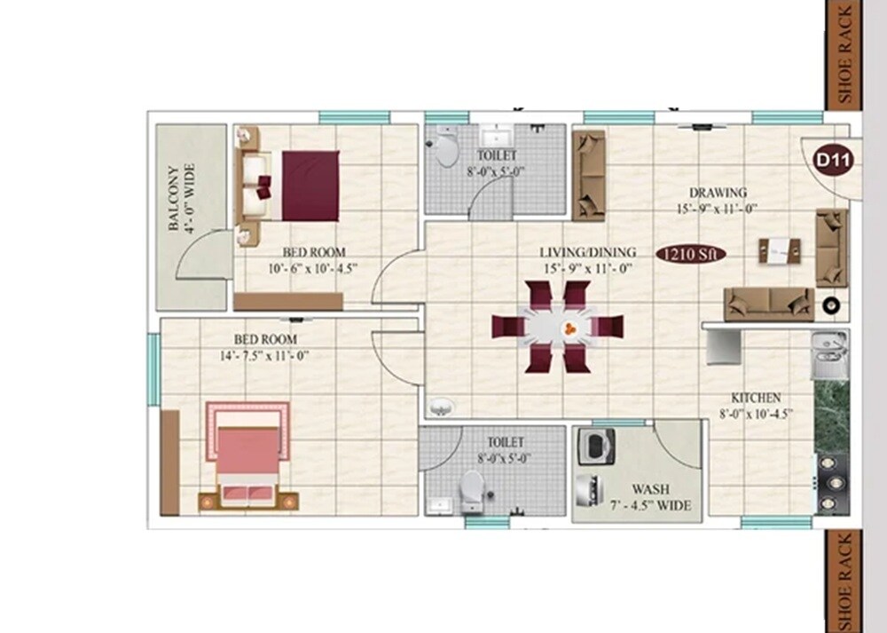 2 BHK 1210 Sq. Ft. Apartment