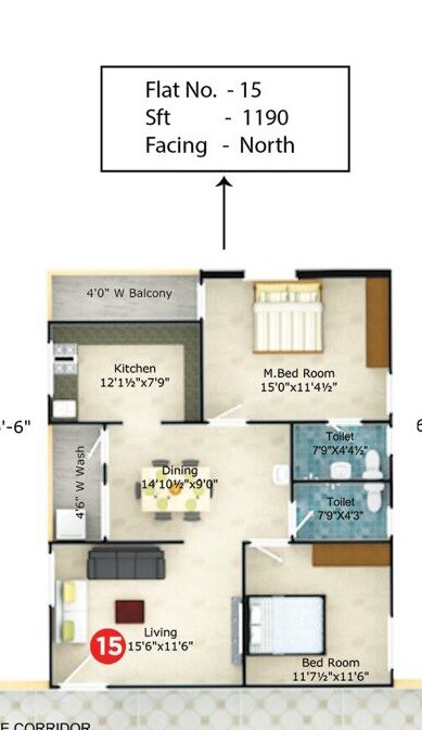 Floor plan of 2 BHK 1190 Sq. Ft. Apartment in Lalitha Mejastic, Hyderabad