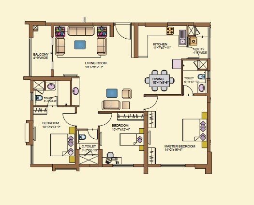 Floor plan of 2 BHK 2092 Sq. Ft. Apartment in Lanco Hills Apartments, Hyderabad