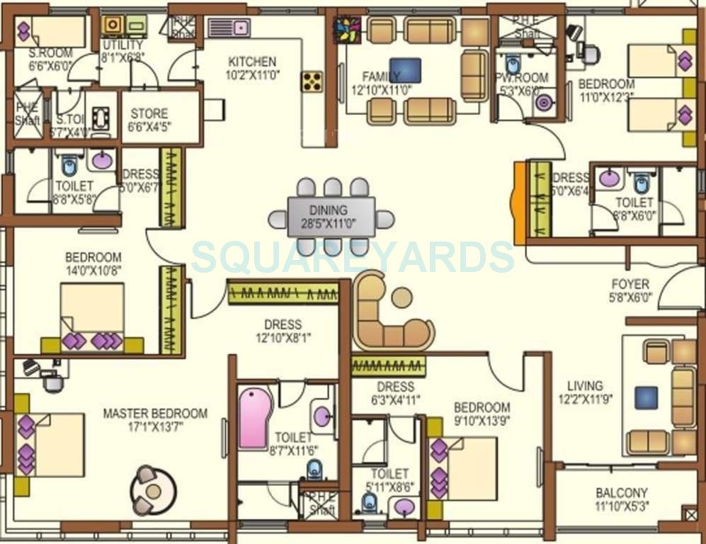 Floor plan of 4 BHK 3141 Sq. Ft. Apartment in Lanco Infrastructure Lanco Hills Apartments, Hyderabad
