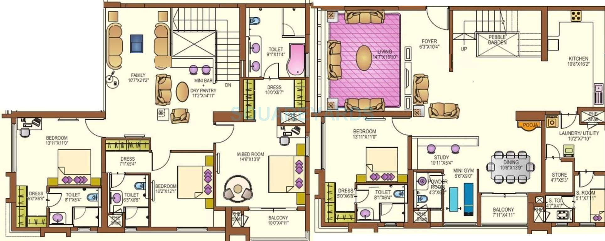 Floor plan of 4 BHK 4477 Sq. Ft. Apartment in Lanco Infrastructure Lanco Hills Apartments, Hyderabad