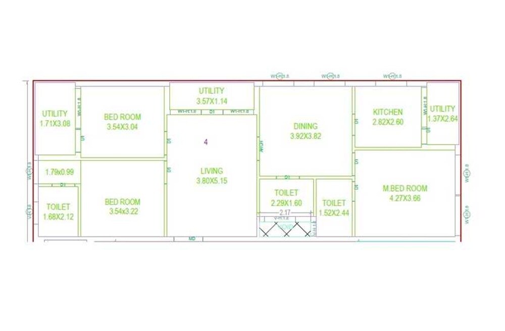 Floor plan of 3 BHK 1845 Sq. Ft. Apartment in Landmarks Amruthavenu Residency, Hyderabad