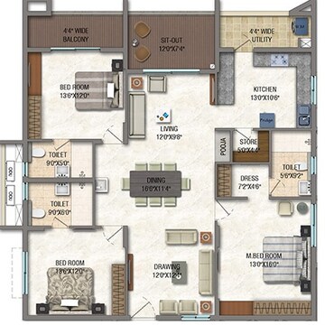  3 BHK Apartment at Lansum Eden Gardens, Kondapur – for Rent