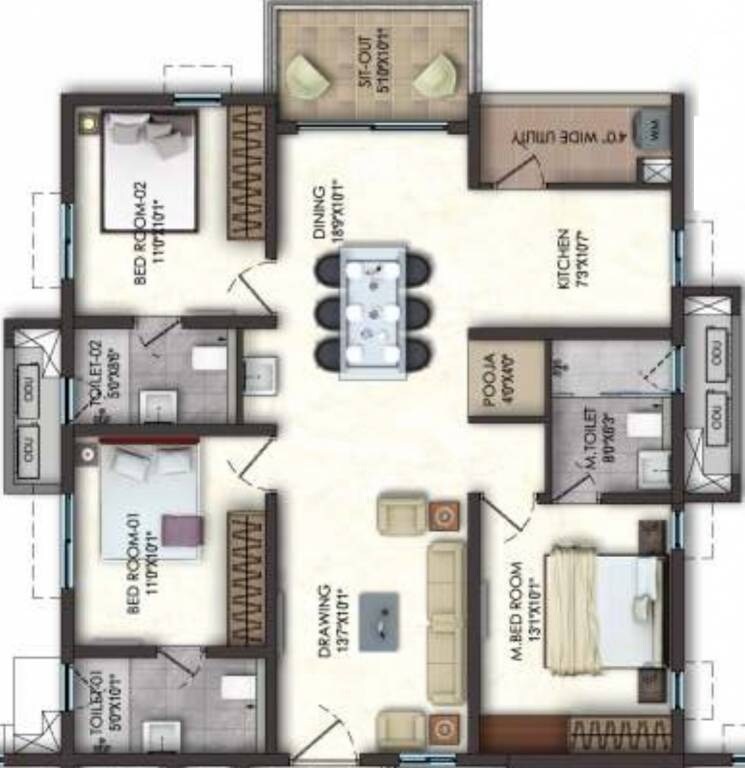  3 BHK Apartment at Lansum El Dorado, Narsingi – for Rent