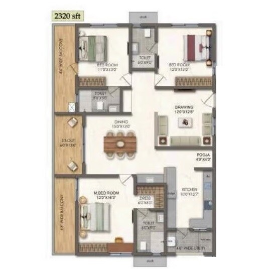 Other, lansum-el-palacio 3 Bedroom 2320 Sq.Ft. Apartment In Puppalaguda Hyderabad 9519736