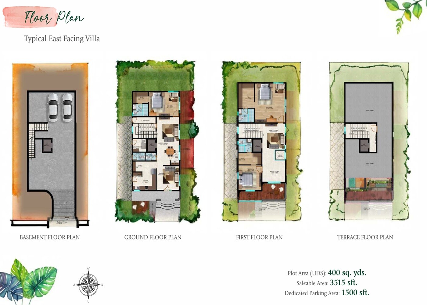 Floor plan of 3 BHK 3515 Sq. Ft. Villa in Lansum Evana, Hyderabad