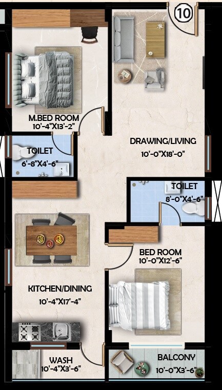 Floor plan of 2 BHK 1149 Sq. Ft. Apartment in Lavista Waterfront, Hyderabad