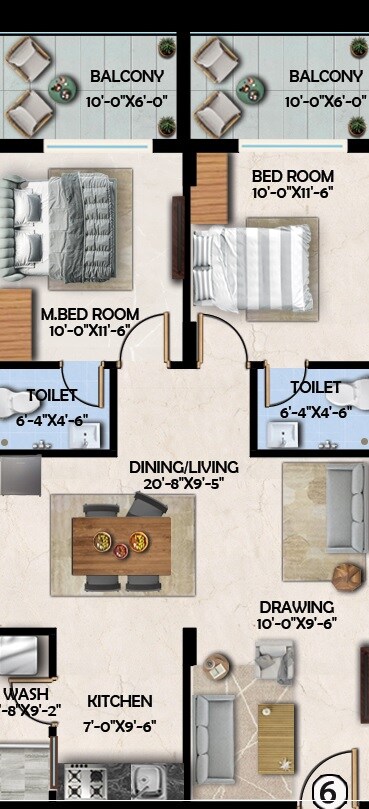 Floor plan of 2 BHK 1218 Sq. Ft. Apartment in Lavista Waterfront, Hyderabad
