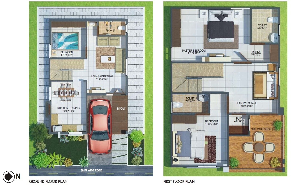 Floor plan of 3 BHK 1555 Sq. Ft. Villa in Laxmi GVMR Crown Imperial, Hyderabad
