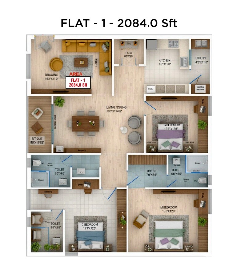 3 BHK 2084 Sq. Ft. Apartment