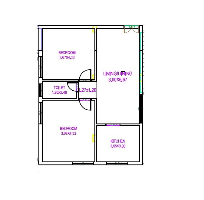 Floor plan of 2 BHK 831 Sq. Ft. Apartment in Leela Arcade, Hyderabad