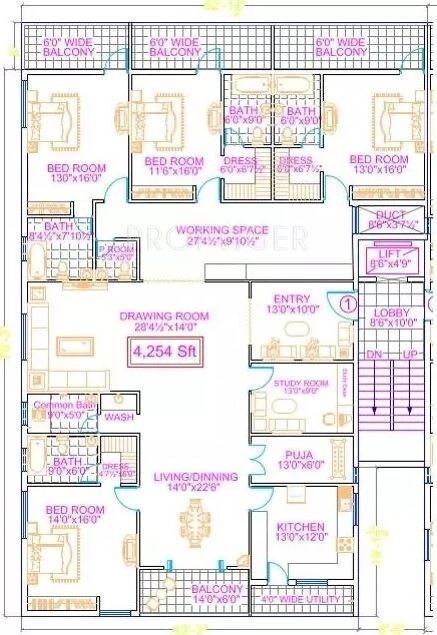 Floor plan of 4 BHK 4254 Sq. Ft. Apartment in Legend Chawla, Hyderabad