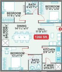 Floor plan of 3 BHK 1260 Sq. Ft. Apartment in Legend Cyrus, Hyderabad