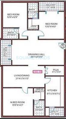 Floor plan of 3 BHK 2365 Sq. Ft. Apartment in Legend Exotica, Hyderabad