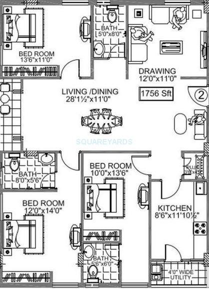 3 BHK 1756 Sq. Ft. Apartment in Legend Flora