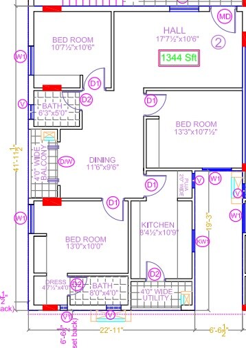 Floor plan of 3 BHK 1344 Sq. Ft. Apartment in Legend Gulati, Hyderabad