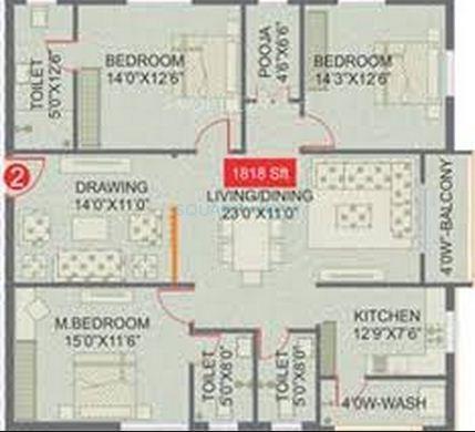 Floor plan of 3 BHK 1818 Sq. Ft. Apartment in Legend Horizon, Hyderabad
