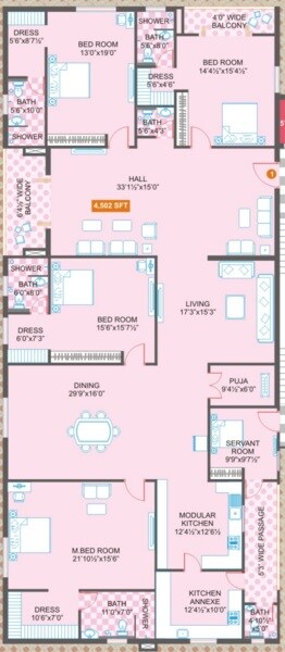 Floor plan of 4 BHK 4502 Sq. Ft. Apartment in Legend Prana, Hyderabad