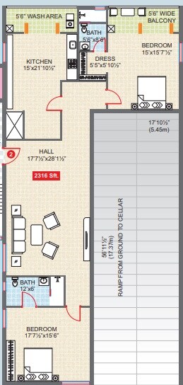 Floor plan of 2 BHK 2316 Sq. Ft. Apartment in Legend Solaris, Hyderabad
