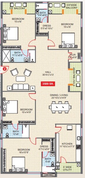 Floor plan of 4 BHK 3589 Sq. Ft. Apartment in Legend Solaris, Hyderabad