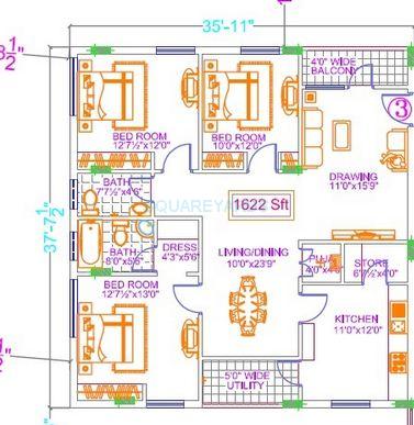 Floor plan of 3 BHK 1577 Sq. Ft. Apartment in Legend Solitaire, Hyderabad