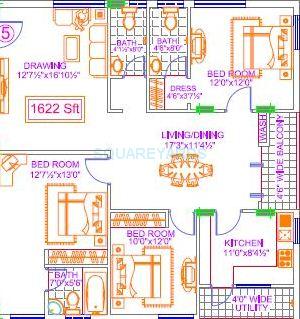 Floor plan of 3 BHK 1920 Sq. Ft. Apartment in Legend Solitaire, Hyderabad