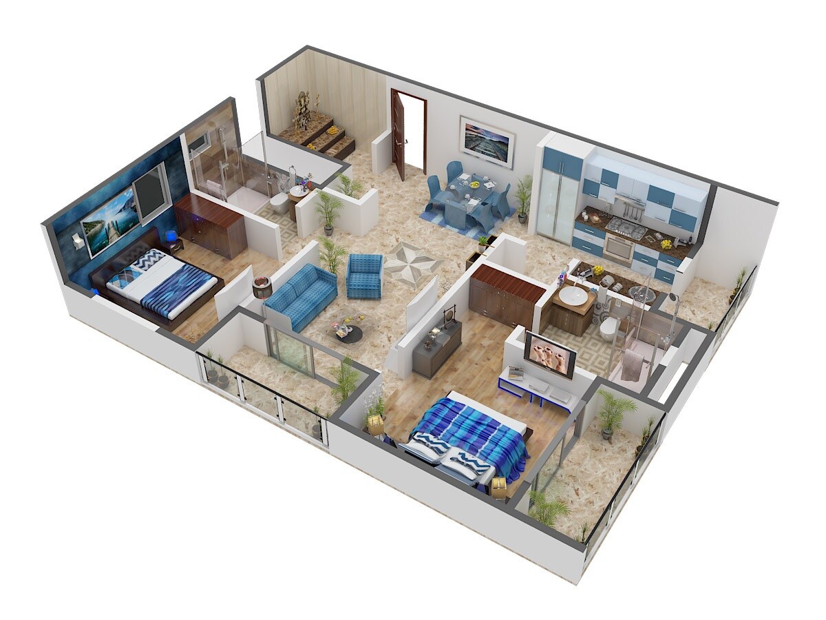 Floor plan of 2 BHK 1377 Sq. Ft. Apartment in Lodha Casa Paradiso Hyderabad, Hyderabad