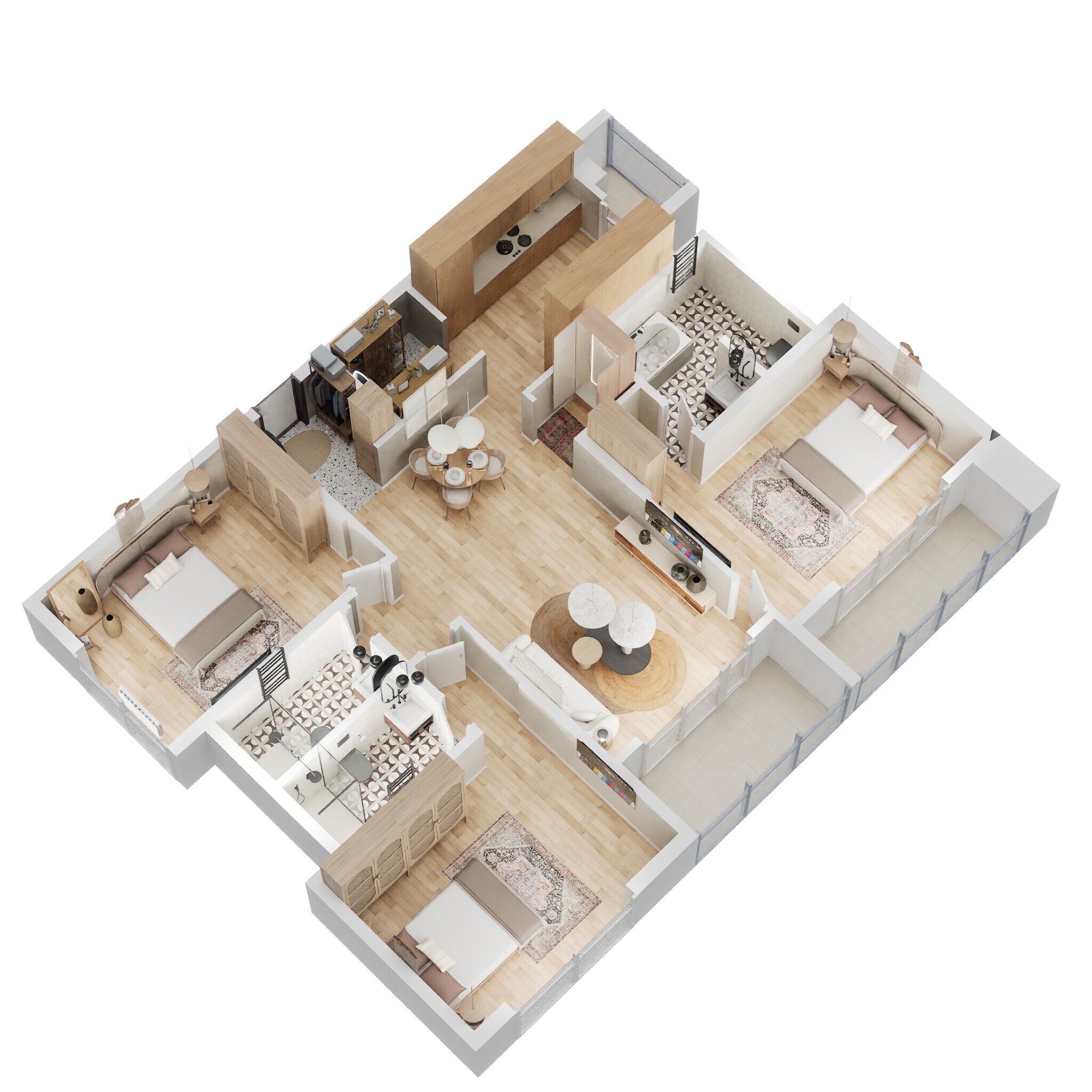 Floor plan of 3 BHK 1824 Sq. Ft. Apartment in Lodha Meridian Super 60, Hyderabad