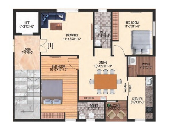 Floor plan of 2 BHK 1200 Sq. Ft. Apartment in Lohiya Samppan, Hyderabad