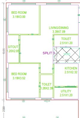 Floor plan of 2 BHK 1214 Sq. Ft. Apartment in Lotz And Homez Ashritha, Hyderabad