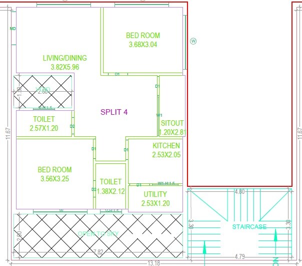 Floor plan of 2 BHK 1274 Sq. Ft. Apartment in Lotz And Homez Ashritha, Hyderabad