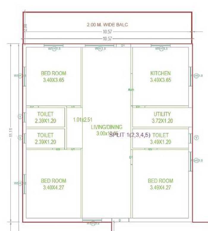 Floor plan of 3 BHK 1668 Sq. Ft. Apartment in Luxuvia Sri Laxmi Janardhana Nilayam, Hyderabad