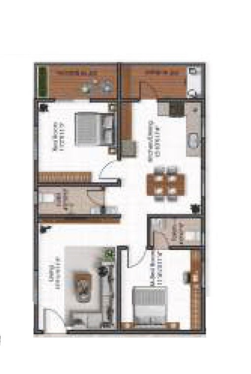 Floor plan of 2 BHK 1130 Sq. Ft. Apartment in Magna Solitaire, Hyderabad
