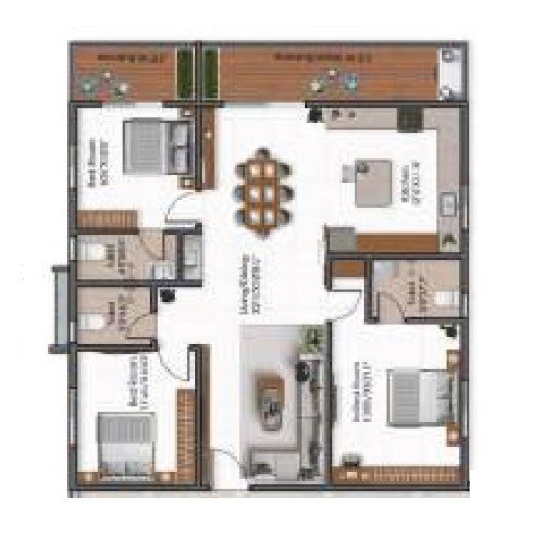 Floor plan of 3 BHK 1650 Sq. Ft. Apartment in Magna Solitaire, Hyderabad