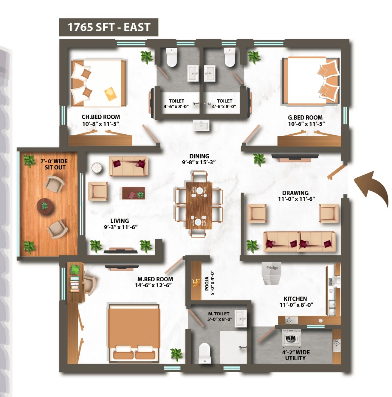 3 BHK 1765 Sq. Ft. Apartment