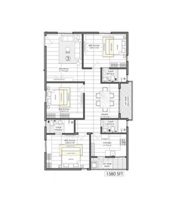 3 BHK Apartment at Mahathi Jaswitha Cyber Connect, Kondapur – for Rent