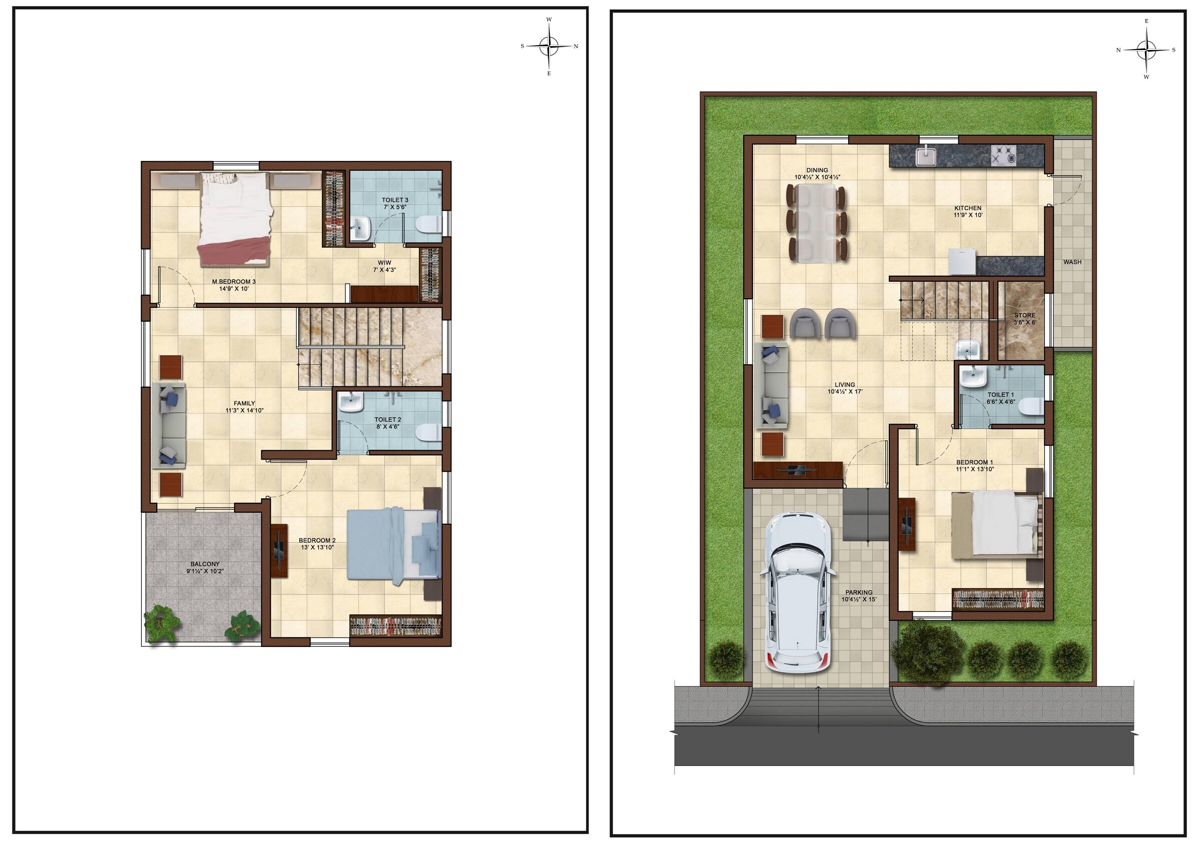Floor plan of 3 BHK 1106 Sq. Ft. Villa in Mahidhara City, Hyderabad