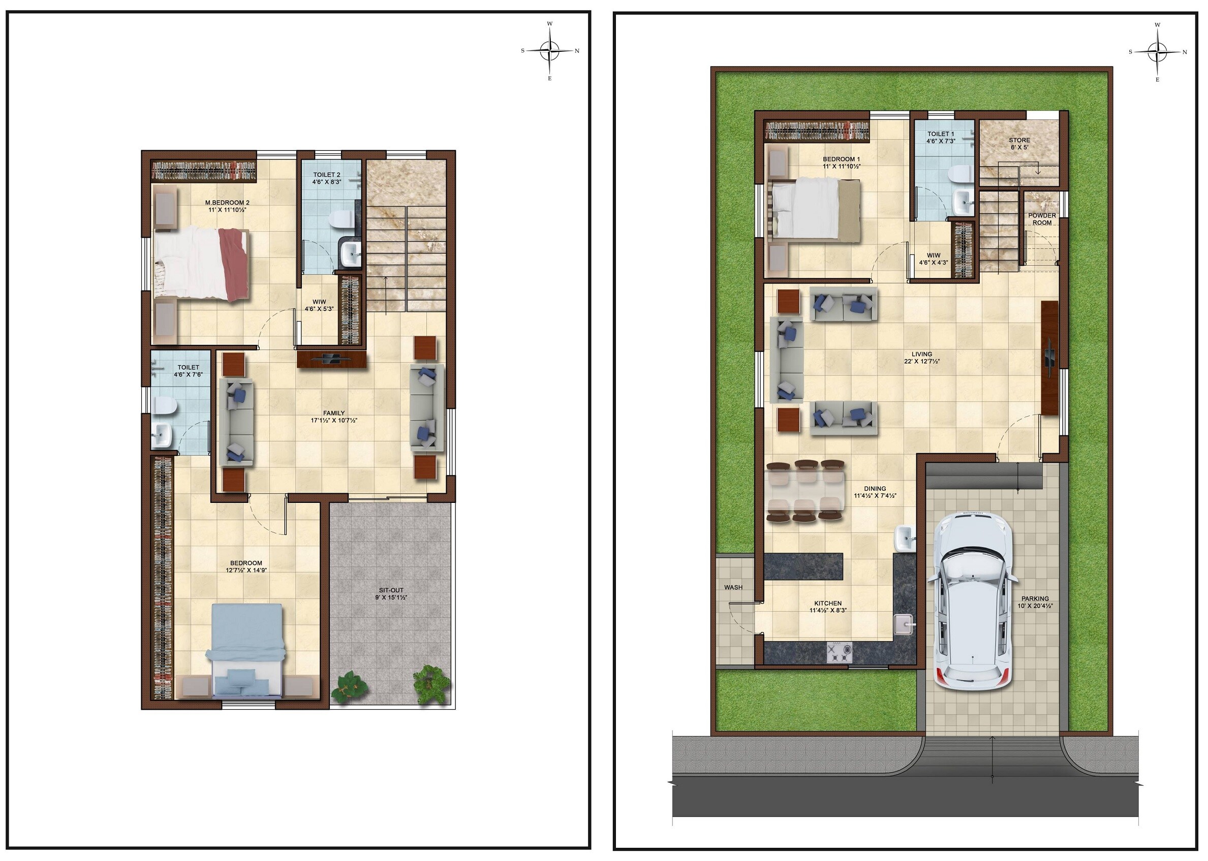 Floor plan of 3 BHK 1262 Sq. Ft. Villa in Mahidhara City, Hyderabad