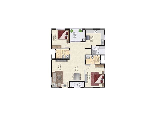 Floor plan of 2 BHK 1262 Sq. Ft. Apartment in Mahindra Ashvita, Hyderabad