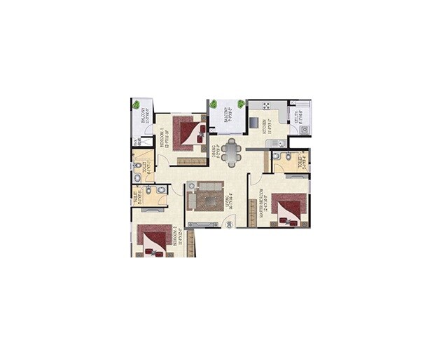 Floor plan of 3 BHK 1636 Sq. Ft. Apartment in Mahindra Ashvita, Hyderabad