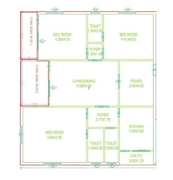 Floor plan of 2 BHK 2022 Sq. Ft. Apartment in Mahitha Green Botanica, Hyderabad