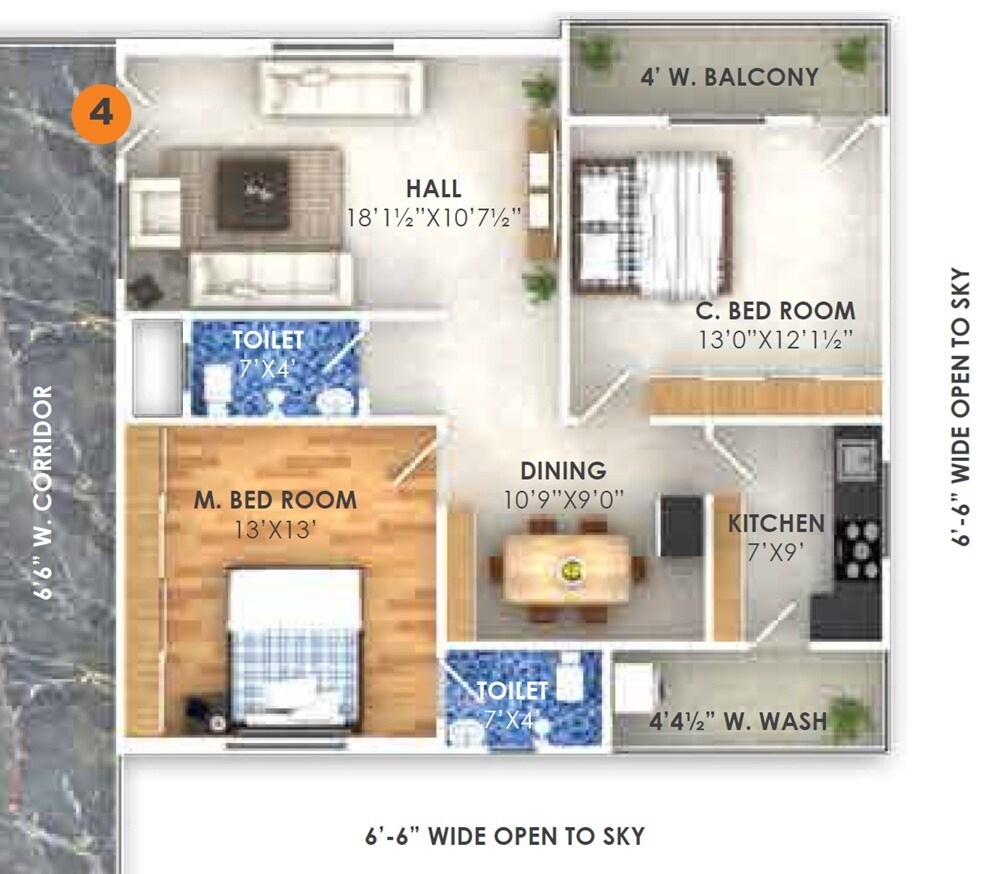 Floor plan of 2 BHK 689 Sq. Ft. Apartment in Makanas Maarvel Aura, Hyderabad