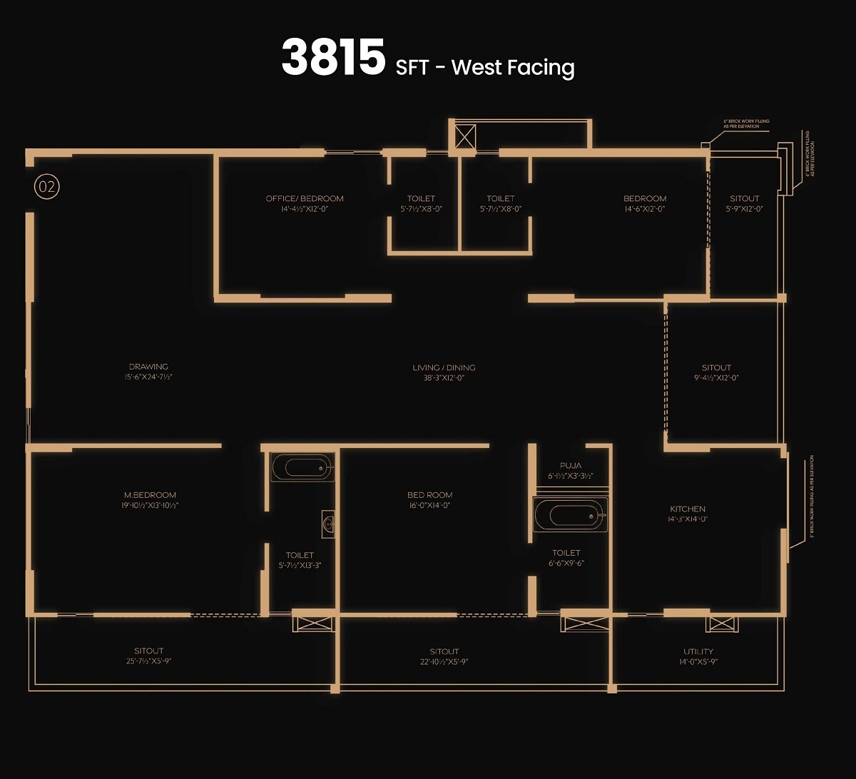 Floor plan of 2 BHK 3815 Sq. Ft. Apartment in Makuta Horizon, Hyderabad
