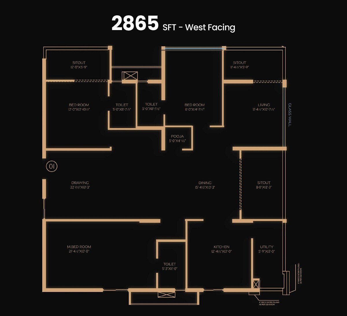 Floor plan of 3 BHK 2865 Sq. Ft. Apartment in Makuta Horizon, Hyderabad
