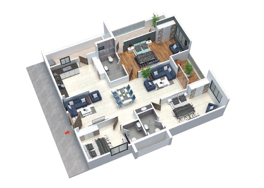 Floor plan of 3 BHK 2114 Sq. Ft. Apartment in Makuta Nirvana, Hyderabad