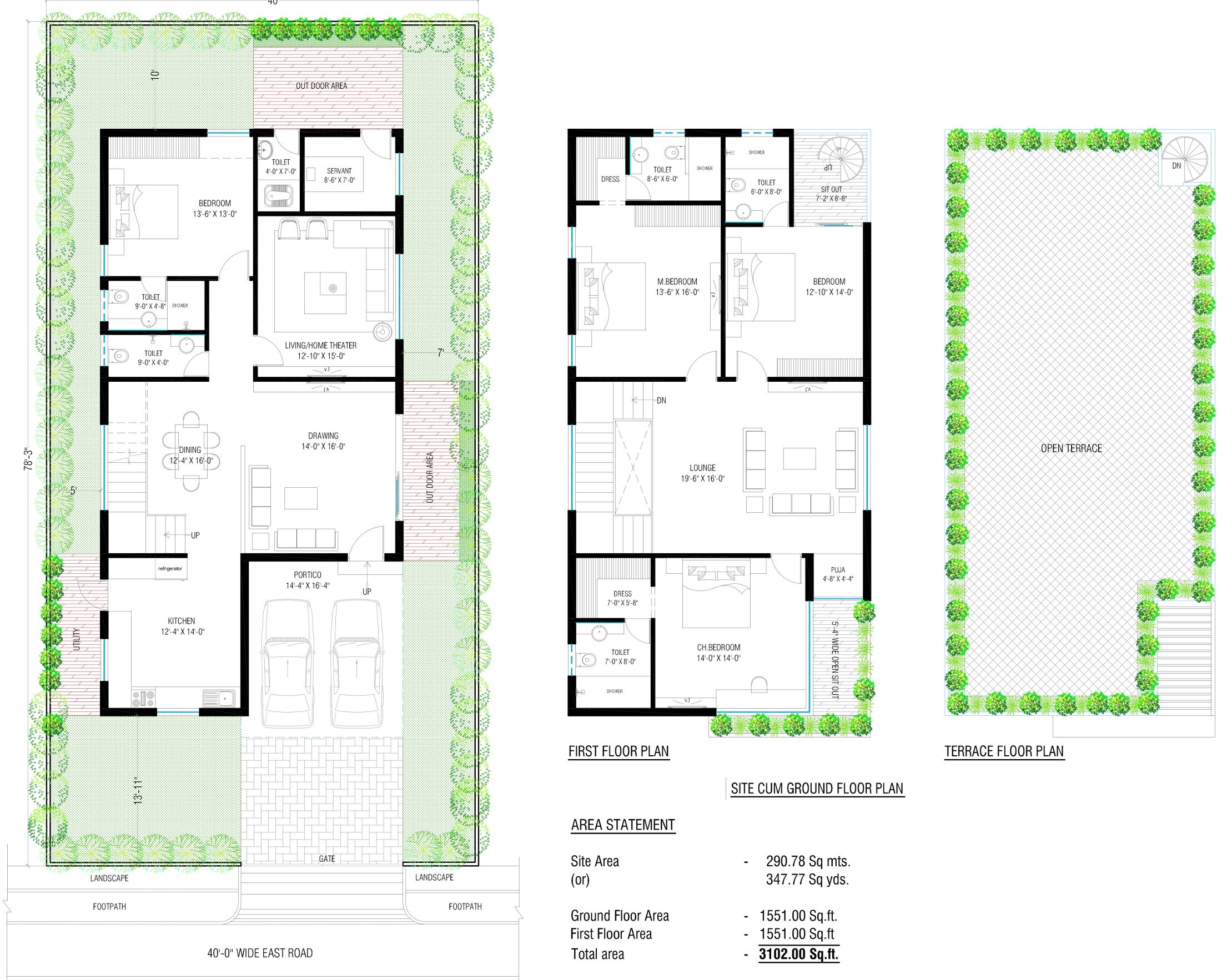 Floor plan of 4 BHK 3102 Sq. Ft. Villa in Manasvy BPCR Landmark, Hyderabad