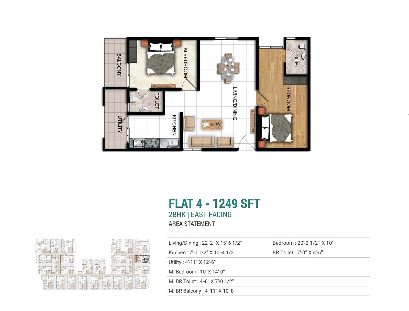 Floor plan of 2 BHK 1249 Sq. Ft. Apartment in Manbhum Hometree, Hyderabad