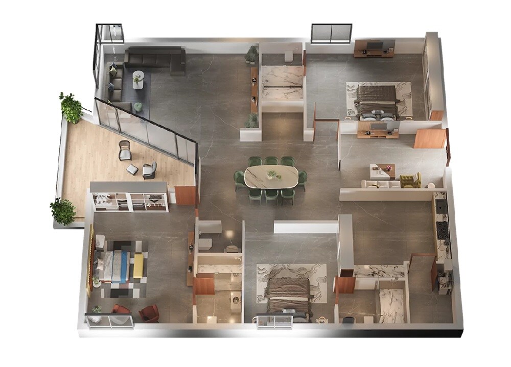 Floor plan of 3 BHK 2014 Sq. Ft. Apartment in Manbhum Yuwa, Hyderabad