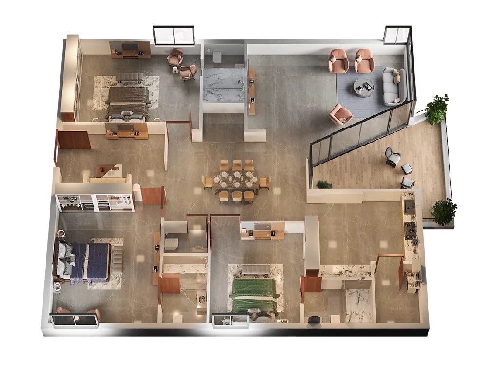 Floor plan of 3 BHK 2108 Sq. Ft. Apartment in Manbhum Yuwa, Hyderabad