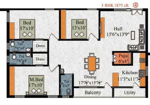 3 BHK 1875 Sq. Ft. Apartment